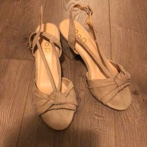 Nude, suede chunky heels